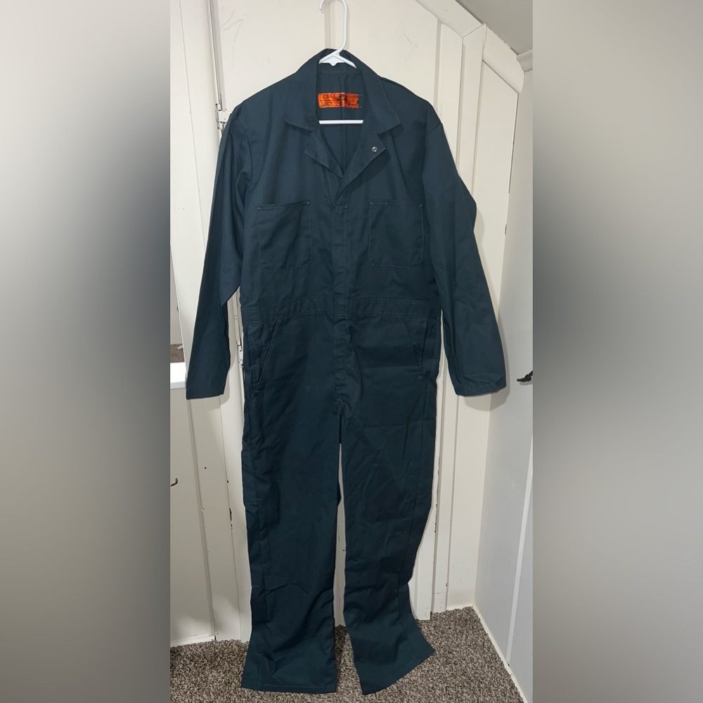 Red Cap Navy Blue Cover Alls